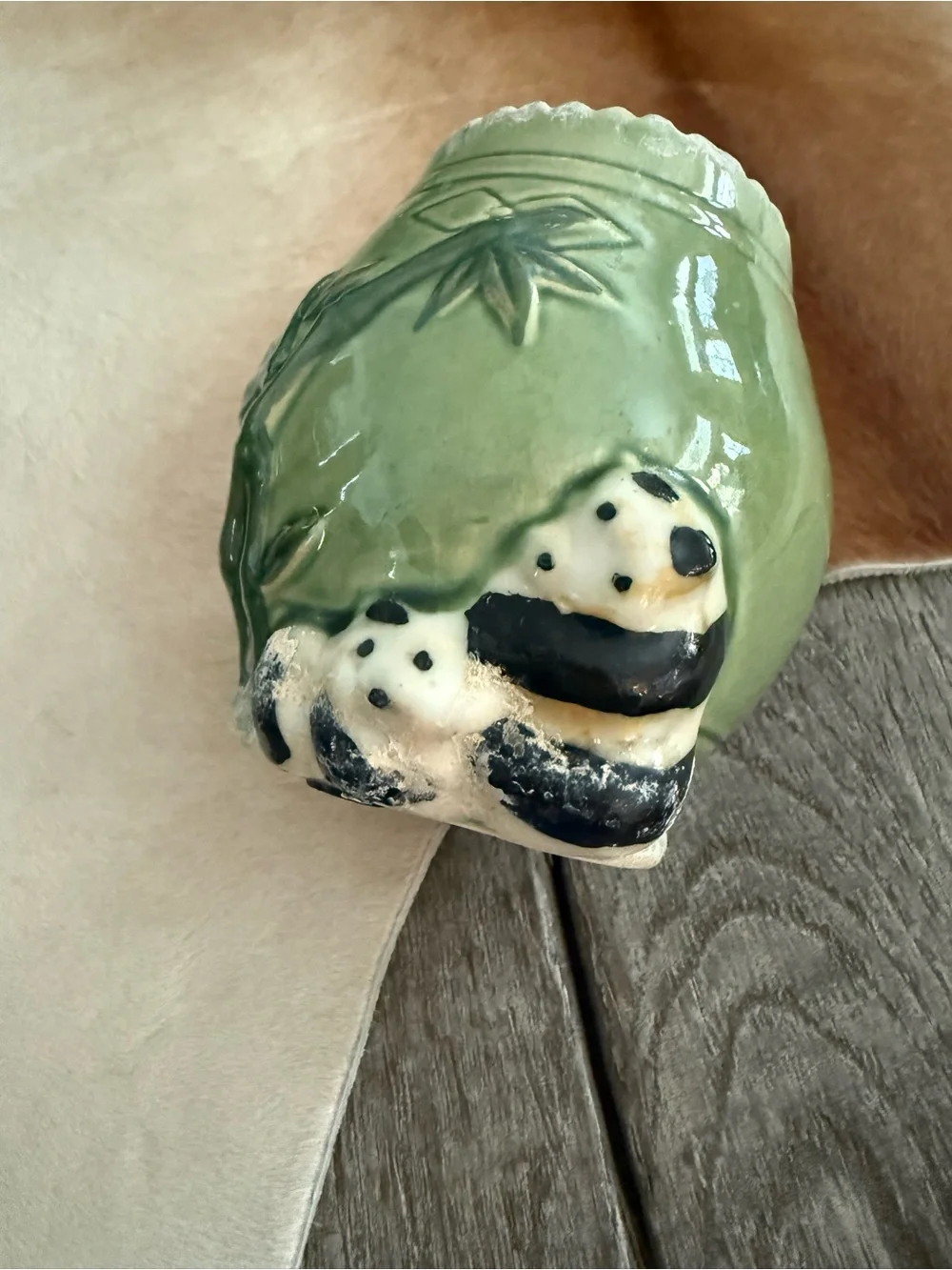 Vintage Green Ceramic Panda Bamboo Planter Vase Home Decor - Picture 8 of 10